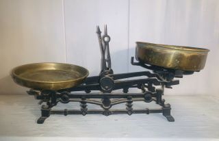 Antique Vintage 3k Balance Scale With Brass Pans