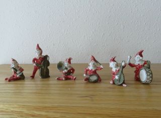 Antique Miniature German Gnome Elf 6 Piece Bisque Band Average Height 2 Inches