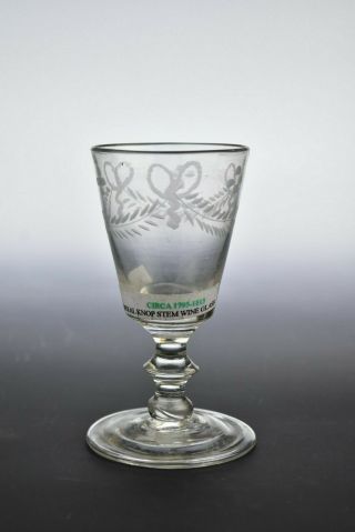 Blown Federal Knop Stem Wine Glass 18th / 19th Century