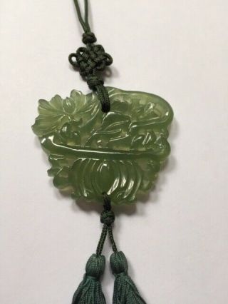 Vintage Carved Natural Jade Double - Sided Chinese Knot Tassel Pendant 28 " Cord