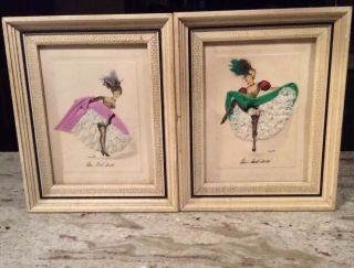 1959 Paris Signed Dimensional French Can - Can Dancer Art By Janicotte Pr.  Vintage