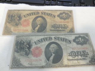 2 Very Rare 1917 Red Seal One Dollar Large U.  S.  Currency Notes.