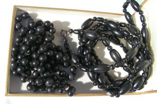 2 Lovely Long Strands Of Antique Victorian Wooden Bead Necklaces