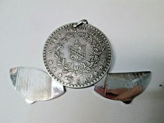 Antique Usa Hickok French Coin Cigar Cutter Pocket Knife Pendant
