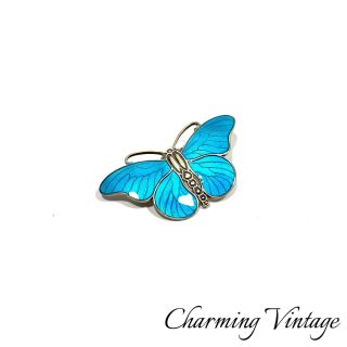 Vintage Antique Sterling Silver Sk Marked Blue Enamel Butterfly Pin Brooch