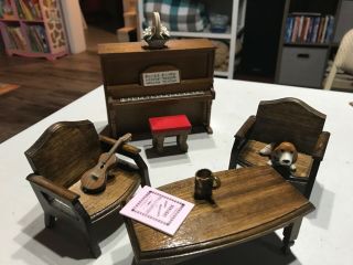 Vintage Doll House Furniture Music Room With Accessories