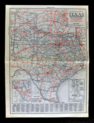 1930 Clason Auto Road Map Texas Austin Houston Dallas San Antonio Pan Am Highway