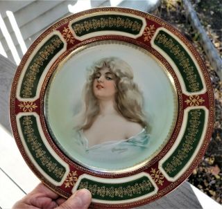 Attractive Portrait Plate Ca.  1900,  Artist Signed,  Marked M Z Austria,  Flawless
