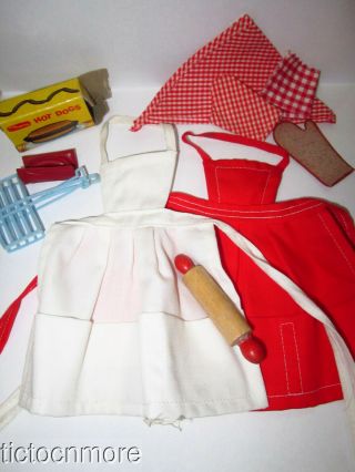 Vintage Barbie Doll Fashion Pak Clothes Bbq Apron & Utensils Red & White