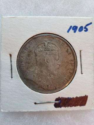 1905 Hong Kong Silver 50 Cents Edward Vii King & Emperor Rare Coin