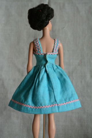 Vintage Barbie Handmade Turquoise Blue Sun Dress Pink Trim,  60s 3