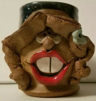 Ugly Mug Face 3d Handmade Pottery Signed Lady Red Lips Stoneware Rare Coffee Tea