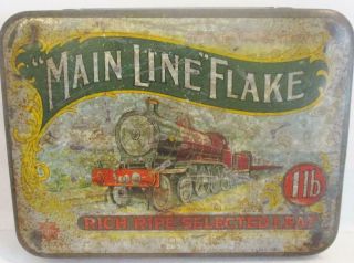 Rare Antique " Main Line " Flake 1lb Tobacco Tin Wd & Ho Wills Train Motif