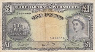1 Pound Fine Banknote From British Colony Of Bahamas 1953 Pick - 15d Rare
