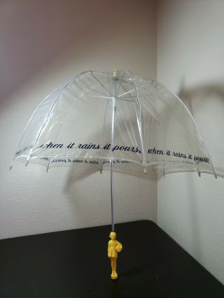 Rare Vintage Morton Salt Girl Umbrella Clear Plastic " When It Rains It Pours "