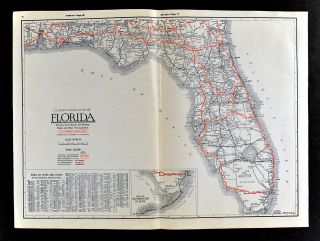 1930 Clason Auto Road Map Florida Jacksonville St.  Augustine Miami Tampa Daytona