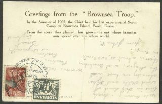 1937 BOY SCOUT WORLD JAMBOREE BROWNSEA TROOP CALLING BADEN POWELL POSTCARD - RARE 3