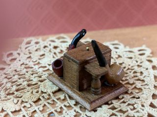 Vintage Miniature Dollhouse Uk Artisan Wood Pipe Holder Pipes Hand Crafted