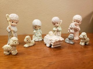Rare Vintage Precious Moments 9 Piece Nativity Set - Miniature Pewter - Nr