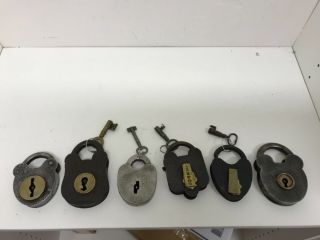 6 Estate Rare Antique 1860s Civil War Era Padlocks As Found 4 W/keys From Museum