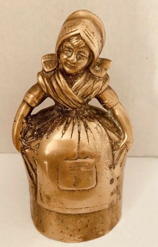Vintage/antique Large Brass Figural Bell Women - Lady In Regional Clothing