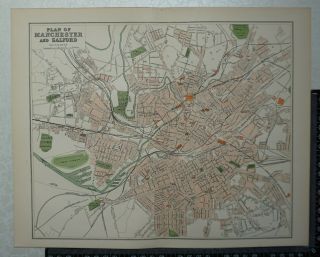 1894 Vintage Map / Plan Of Manchester And Salford - Brabner / Mackenzie
