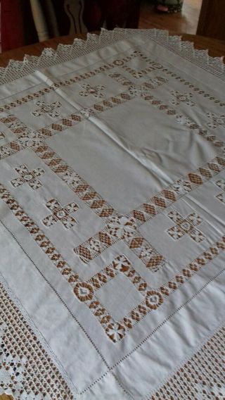 A Vintage Handmade Maltese Lace Tablecloth Featuring Cutwork Design