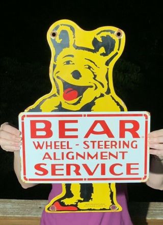 Vintage 1955 Dated Double Sided Bear Porcelain Sign 20 X 13.  5 Rare