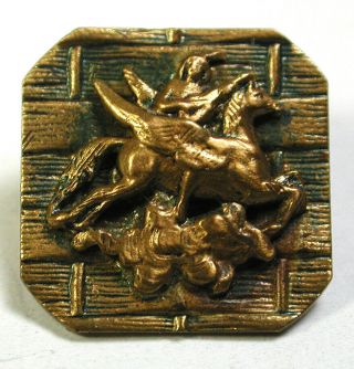Bb Antique Brass Button Square W Wood Plank Bk Gnd Musician On Winged Horse 5/8 "