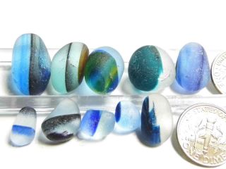 10 Multi Xs - M/l Banded Blue 0.  6oz Jq Rare Seaham English Sea Glass