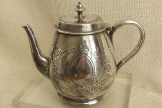 Victorian Britania Plate Silver Plated Teapot With Engraved Decoration