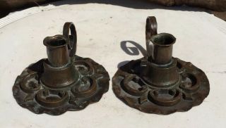 Antique Arts And Crafts Copper Hand Hammered Wrought Candleholders
