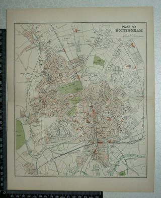 1894 Vintage Map / Plan Of Nottingham - Brabner / Mackenzie