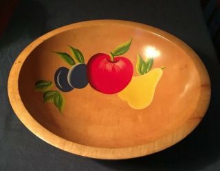 6 Piece MUNISING Vintage Wood Salad Bowl Set Hand Painted Fruit Apple Pear Plum 2