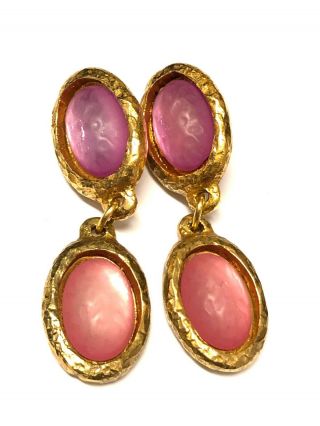 Rare Alexis Lahellec Paris Pink Gold Tone Vintage Clip Earrings