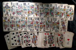 Complete Set C1900 Antique Austrian Modiano Triest Tarot Playing Cards 54/54