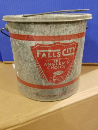 Vintage Galvanized Metal Minnow Bucket Pail Old Fishing Equipment Tackle