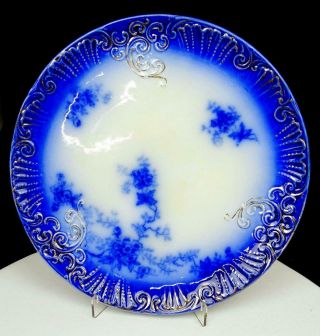 Wheeling Pottery Labelle Flow Blue Bonita Pattern 10 " Dinner Plate 1890 