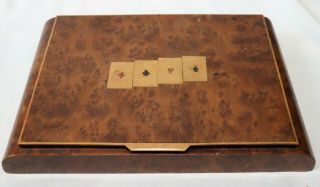 Vintage Wood Card Box Game Box Bakelite Chips ? Art Deco Playing Cards