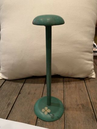 Antique Hat Stand Green Wood Wooden Floral Hand Painted Vintage Display
