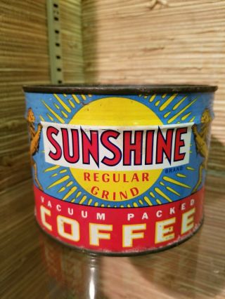 Rare Full Sunshine One Pound Coffee Tin Can Key Wind Kw Springfield Mo