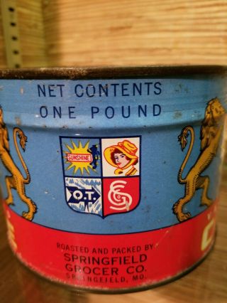 Rare Full Sunshine One Pound Coffee Tin Can Key Wind KW Springfield MO 3