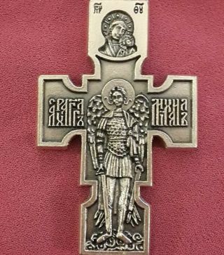 Lrg 2 3/8 " Sterling Silver Filled St Michael Crucifix Cross Rare Pendant Greek