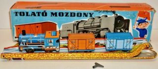 Tolato Mozdony Elzett Muvek Reversing Wind Up Tin Plate Train From Hungary - Rare