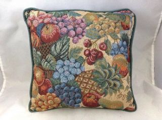 Vintage Embroidered Fruit & Harvest Pillow Green Home Decor Garden
