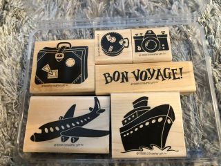 Stampin Up Bon Voyage Travel 6 Pc Stamp Set Retired & Rare Cruise,  Plane,  Camera