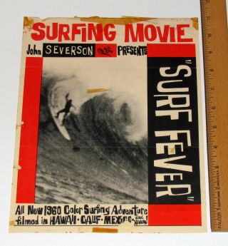 Vintage 1960 Rare John Severson Surf Fever Surfing Movie Poster Flyer