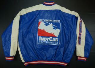 Rare Vintage Indy Racing League Indycar Series Leather Pit Jacket 90s Blue Sz Xl