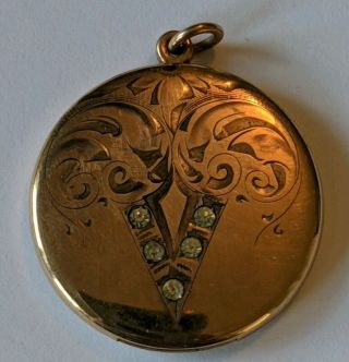 Antique Victorian Gold Filled Clear Paste Stone Locket Pendant
