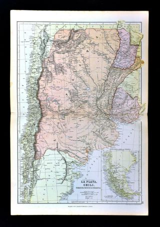 1883 Blackie Map - La Plata Chili Paraguay Uruguay Chile Argentina Buenos Aires